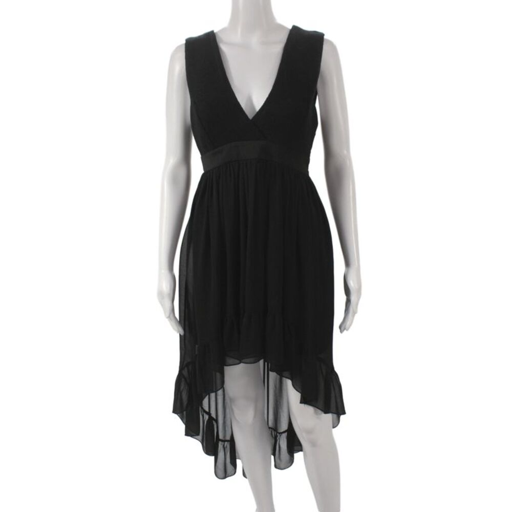 Sandro Paris Women Fit & Flare Dress Black V Neck Sleeveless Cocktail Size 38